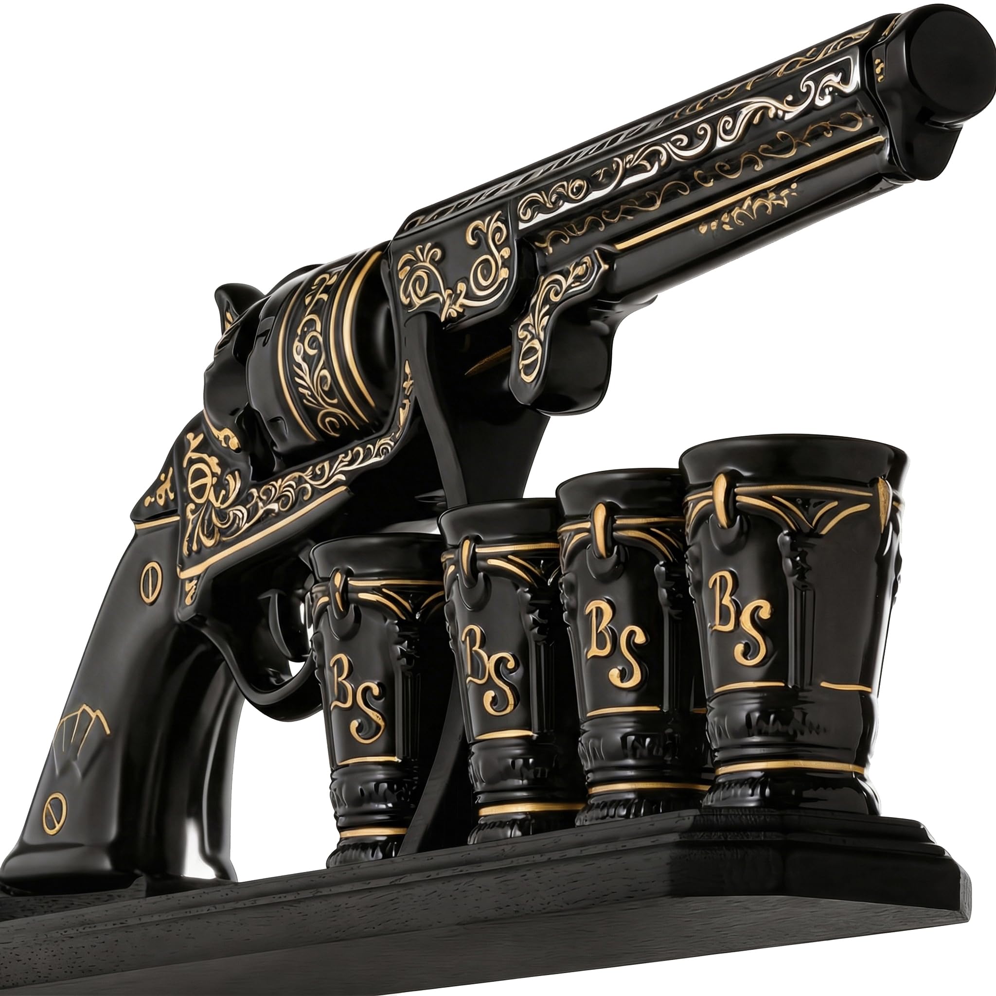 Amazon.com: 17 Oz Revolver Gun Whiskey Decanter Set - Shot Glasses